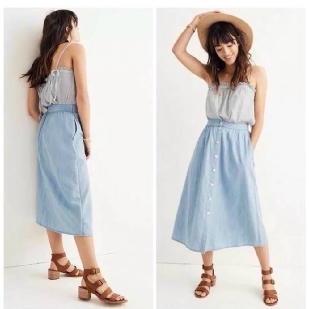 Madewell Palisade Button-Front Midi Skirt in Indigo